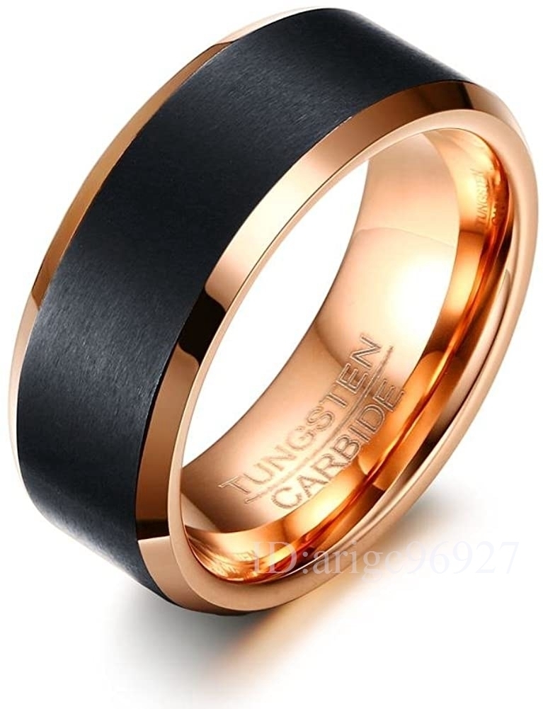 I849★アクセサリー タングステン 指輪 メンズ ブラック ピンクゴールド 18k 8mm シンプル 耐久性に優れた 高級 平打ち拍卖