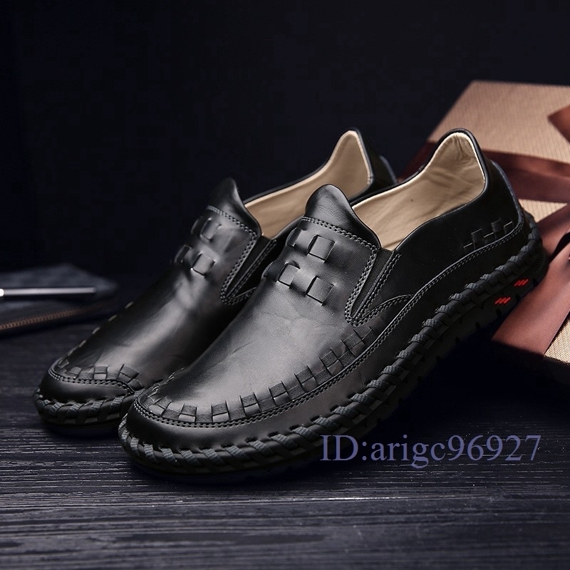 F778★メンズ ビジネスシューズ ウォーキン 牛革 ドライビングシューズ カジュアル シューズ ローファー 編み込み 手作り 黑 27cm拍卖