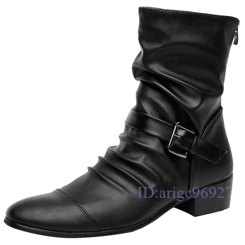 F650★シューズ ショートブーツ 革靴 シークレットシューズ ミリタリー エンジニアブーツ 黑 23.5cm~27cm拍卖