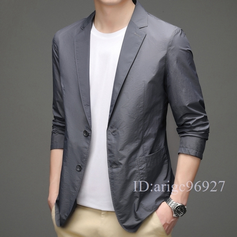 H988★春夏 薄手 テーラードジャケット メンズ ブレザー 日焼け止め 吸汗速乾 スーツジャケット 高級 カジュアル グレー M~3XL拍卖