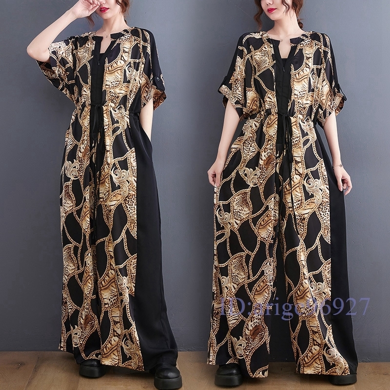 N469★新品春夏***カジュアル*ゆったり*大きいサイズ*サロペット*ワイドパンツ*プリン*切り替え*オーバーオール*黒拍卖