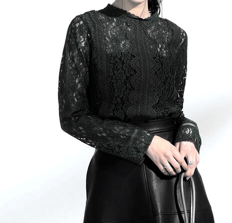 美品 Ray BEAMS 総レース スタンドネック ブラウス トップス 黒拍卖