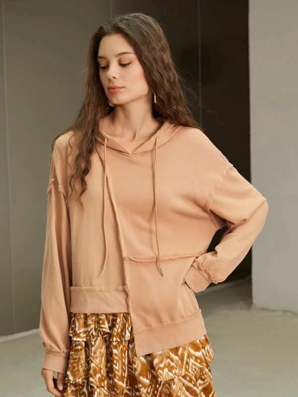 トップス フレアヘム 非対称フード付きパーカー カジュアル 拍卖