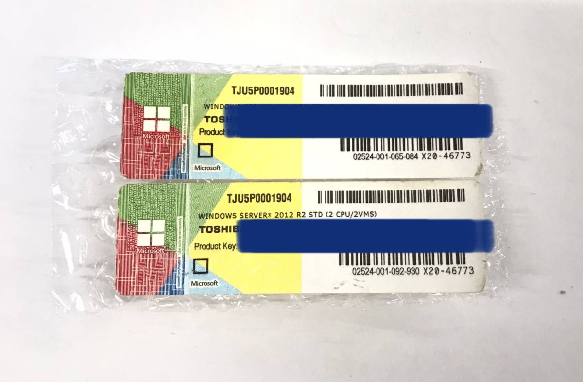 S5022235 Windows Server 2012 R2 STD (2 CPU/2VMs) TOSHIBA プロダクトキー シール 2点【認証可】071021拍卖