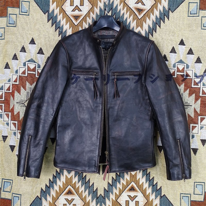 【ケーリーフショップ】レザージャケット 上品 アメカジ 本革 イタリア馬革 茶芯ホースハイド 1.3mm ライダースジャケット 革ジャン拍卖