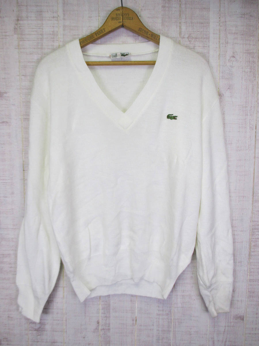 80's ヴィンテージ LACOSTE ラコステ Vネック セーター M FRANCE製拍卖
