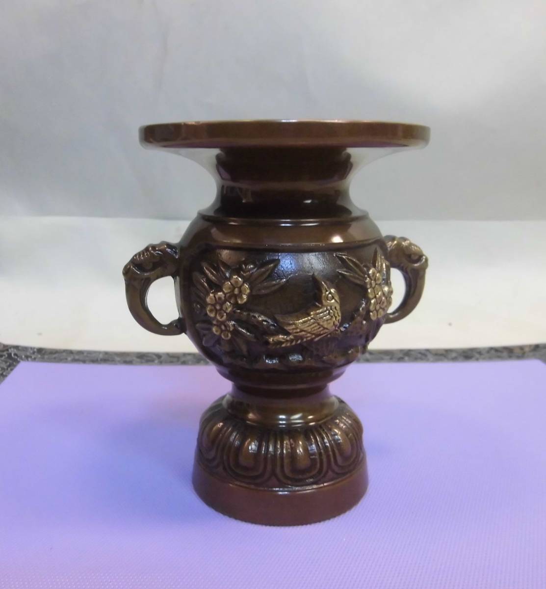 【仏具】花鳥花立 4.0号 真鍮製 高さ12.2cm拍卖