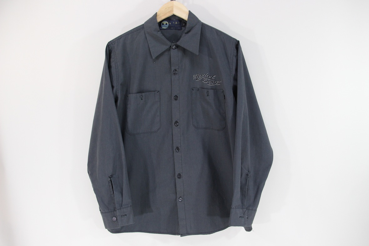 【激レア!初期】MAGICAL DESIGN ハンドプリント L/S ワークシャツ L グレー 灰色 スカル ドクロ 13 長袖 マジカルデザイン拍卖