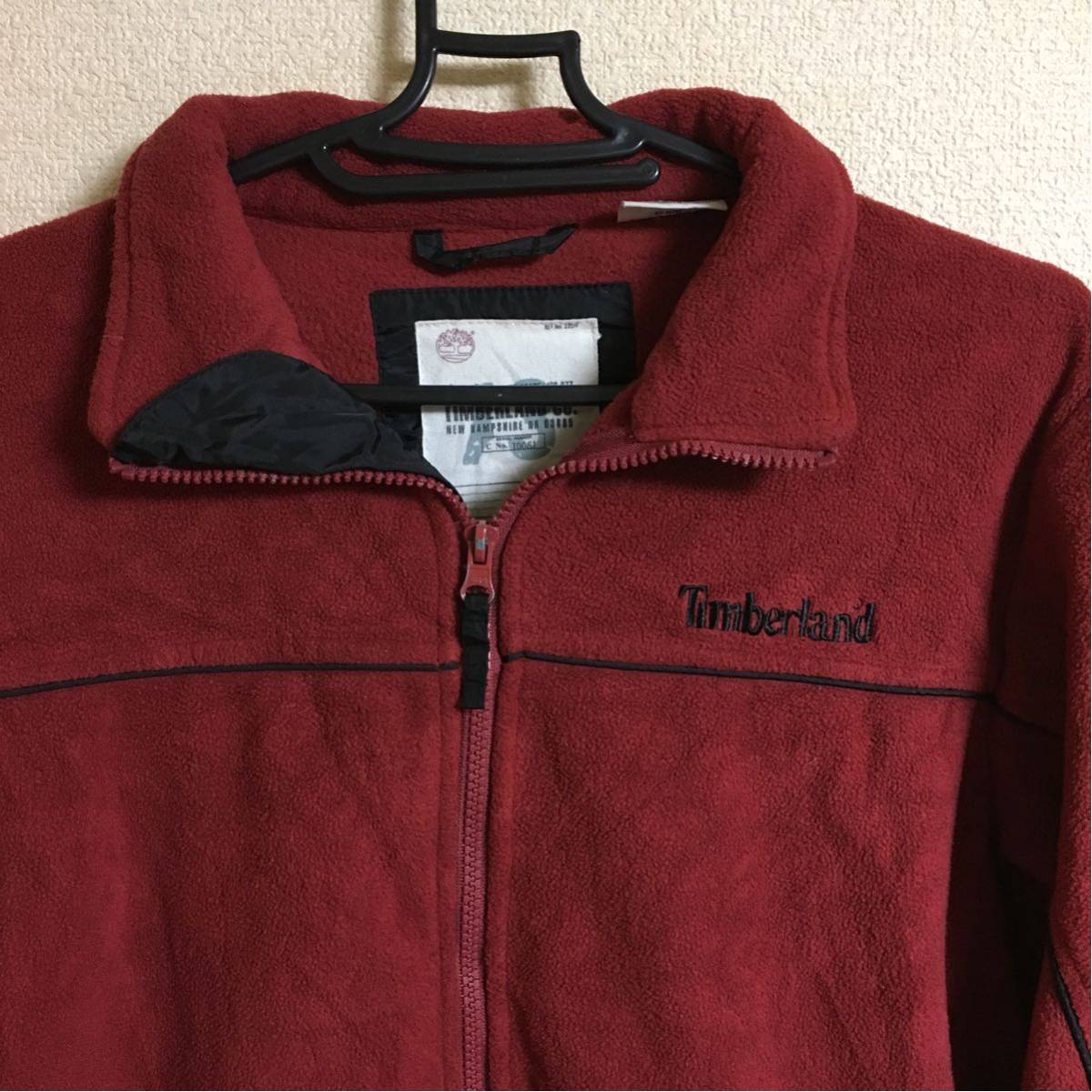 US古着 Timberland ティンバーランド ワンポイント フルジップ フリースジャケット エンジ バーガンディ アウトドア ストリート拍卖