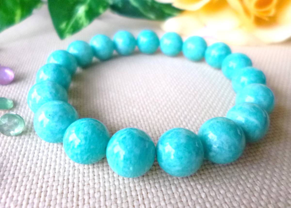 ☆5月1日の誕生日石☆ハートの癒し☆希望の星☆ホープストーン☆高品質AAA☆モザンビーク産☆天然アマゾナイト☆10mm☆16cm☆拍卖