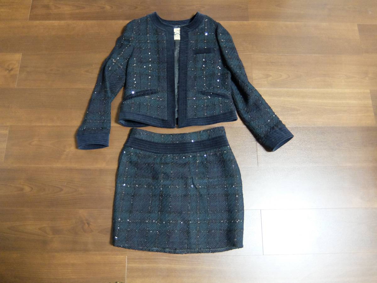 エリオポール日本製ツイード素材スパンコール付き高級スーツサイズ36拍卖