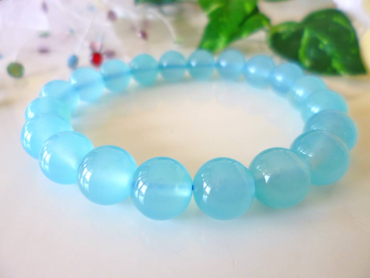 ☆心と体の調和☆開放★リラックス効果★癒し☆目標達成☆地中海のしずく☆高品質AAA☆シーブルーカルセドニー☆10mm☆17cm☆拍卖