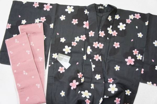 ◆ジュンコシマダ◆浴衣プレタ*千吉製造:黒・桜柄・未使用 S拍卖