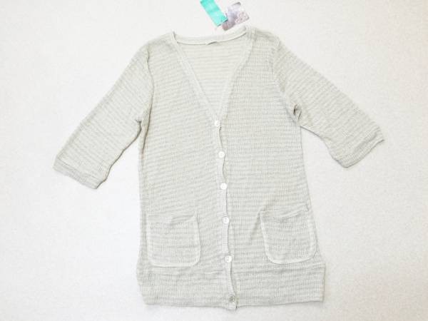 persodea◆透け感畦編みラメ入りニット*ロング丈カーディガン M拍卖