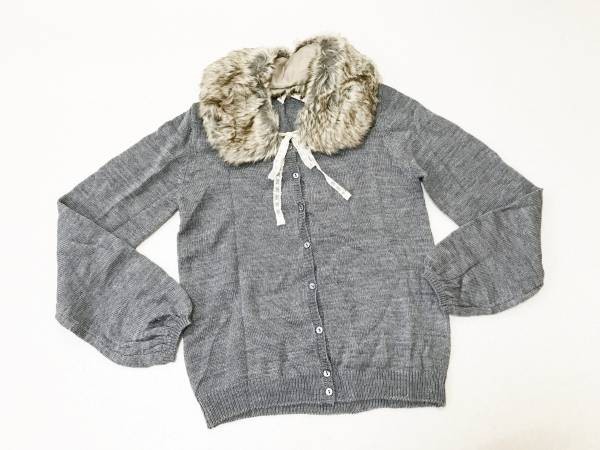 アースミュージック&エコロジー◆ファーティペット付きニットカーディガン S拍卖
