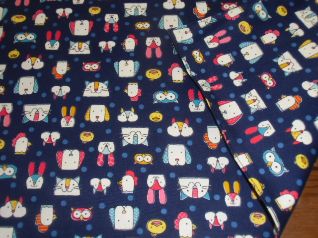 No.9 大判裏付ランチョンマット ハンドメイド 40x60 アニマルフェイス 紺拍卖