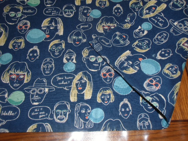 No.152 大判裏付ランチョンマット&巾着 ハンドメイド 40x60 紺色ファンキーフェイス柄拍卖