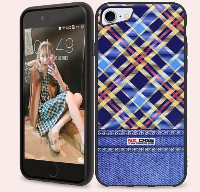 タータンチェック柄かわいいソフトスマホケース iphone8対応 スマホカバー ブルー 品薄 入手困難拍卖