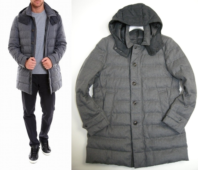 定24万■サイズ4■新品 本物保証■モンクレールMAURICEモーリス/ウール製フード付ダウンコート/ダウンジャケット/メンズ/MONCLER/940グレー拍卖