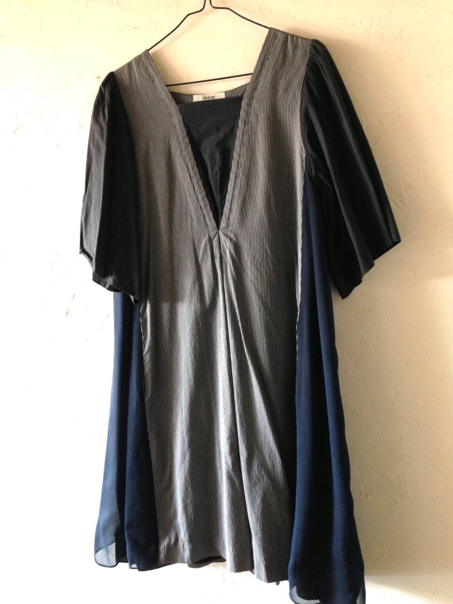 レア ヴィンテージ生地使用 貴重 プティローブノアー yoshiyo 黒 紺 細畝 petite robe noire コットンワンピース KIKI好きな方拍卖