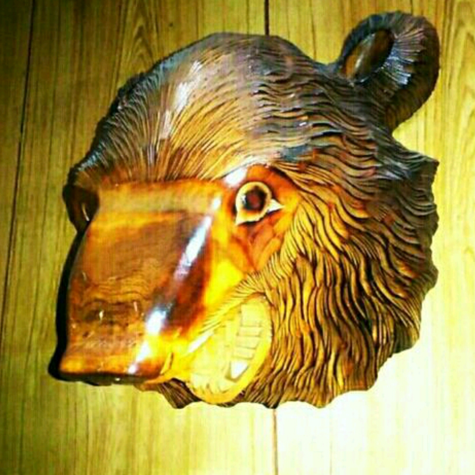 1972 木彫り 熊 彫刻 くま クマ 土産 レリーフ 壁飾り オブジェ 民芸品 北海道 置物 昭和 レトロ アイヌ トロフィー 美術品 骨董品 手彫り拍卖