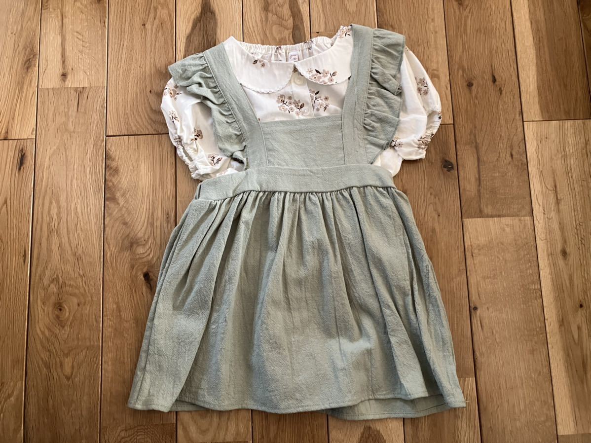 新品 女の子 ベビー juo エプロンワンピ 半袖トップス セット 90センチ拍卖