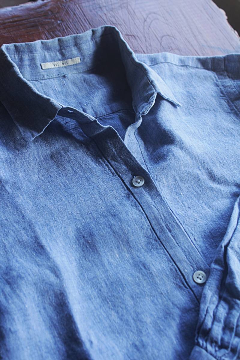 bul bul(バルバル)★ フレンチリネンL/Sシャツ美品 M BL★心地よい素材と高い風合い拍卖