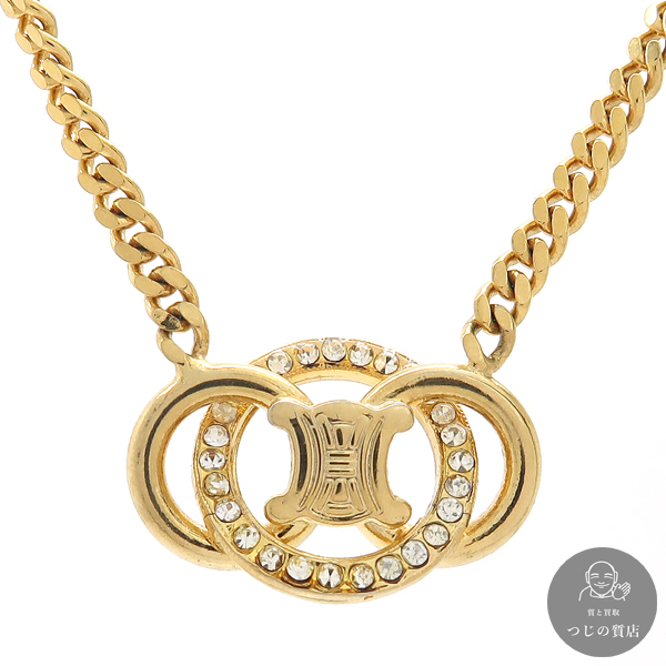 CELINE ネックレス GP マカダム ブラゾン ラインストーン ヴィンテージ 質屋拍卖