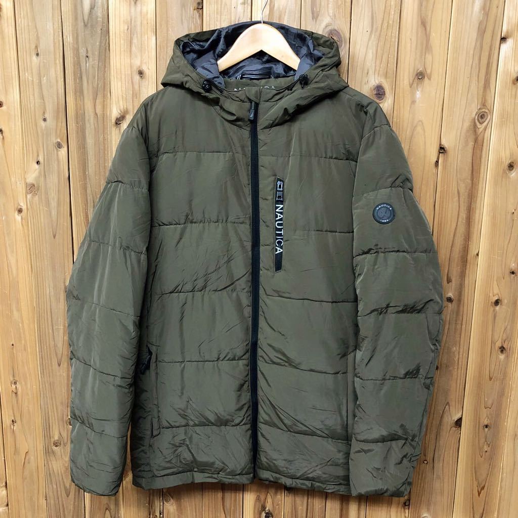 NAUTICA◇ノーティカ /メンズL/肉厚 ジャケット ブルゾン フード付き アウトドア カーキグリーン系 耐水性 耐風性 防寒着 アウター USA古着拍卖