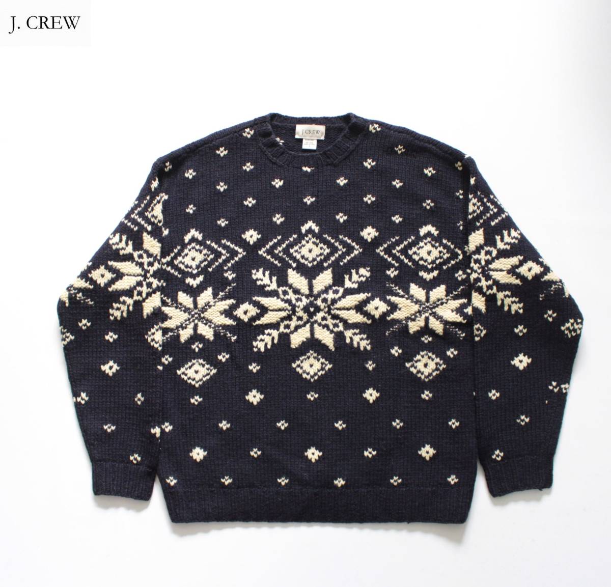 【 J.CREW ジェイクルー 】スノーフレーク ハンドニット ウール100% クルーネックセーター S/ゆったり レナウン 雪柄 ドロップショルダー拍卖