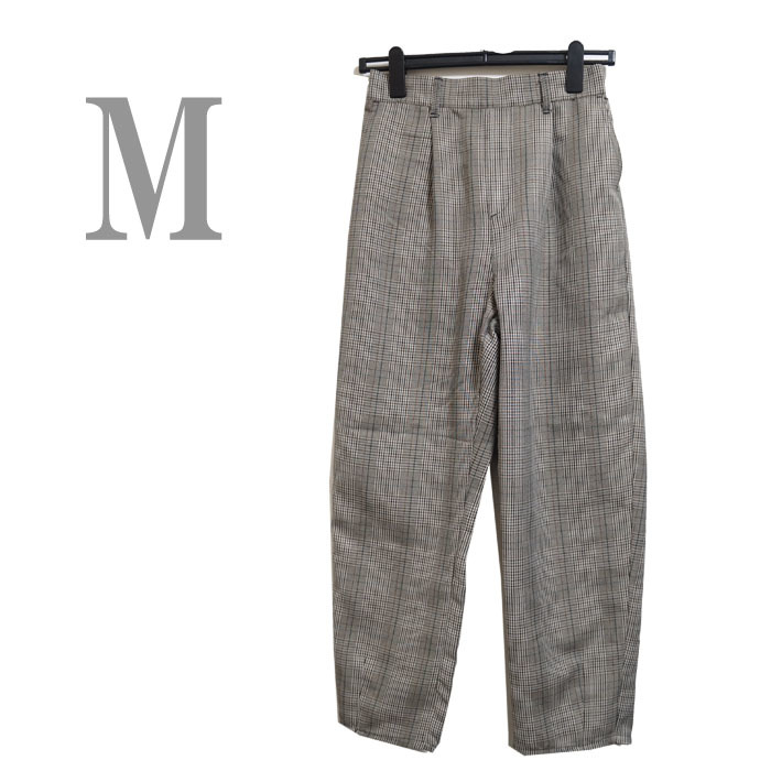 ●新品/タックパンツ/M/ベージュ系/チェック/レディース●f9312拍卖