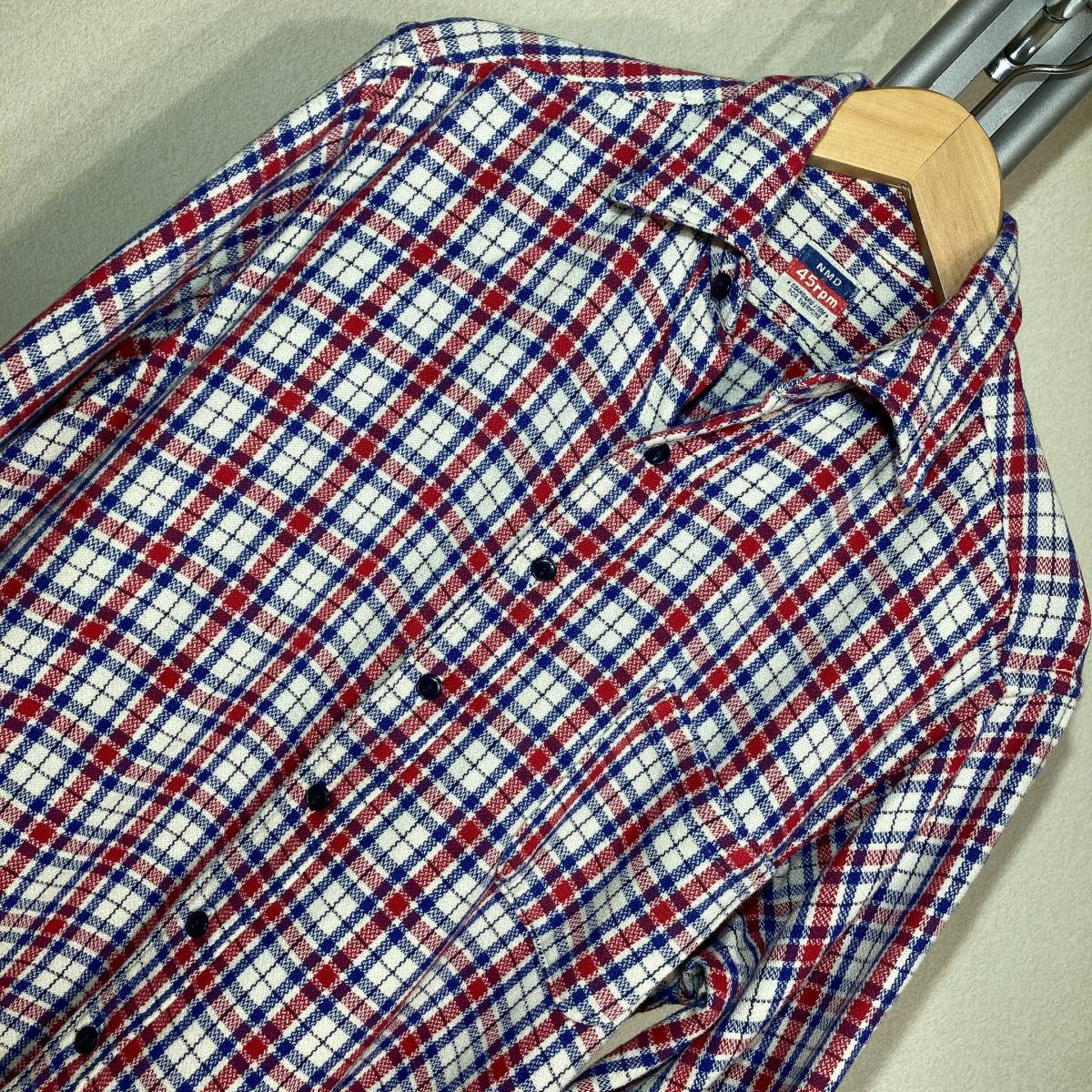 W223■NMD/45rpm★白赤青/トリコチェック★ネルシャツ■1拍卖