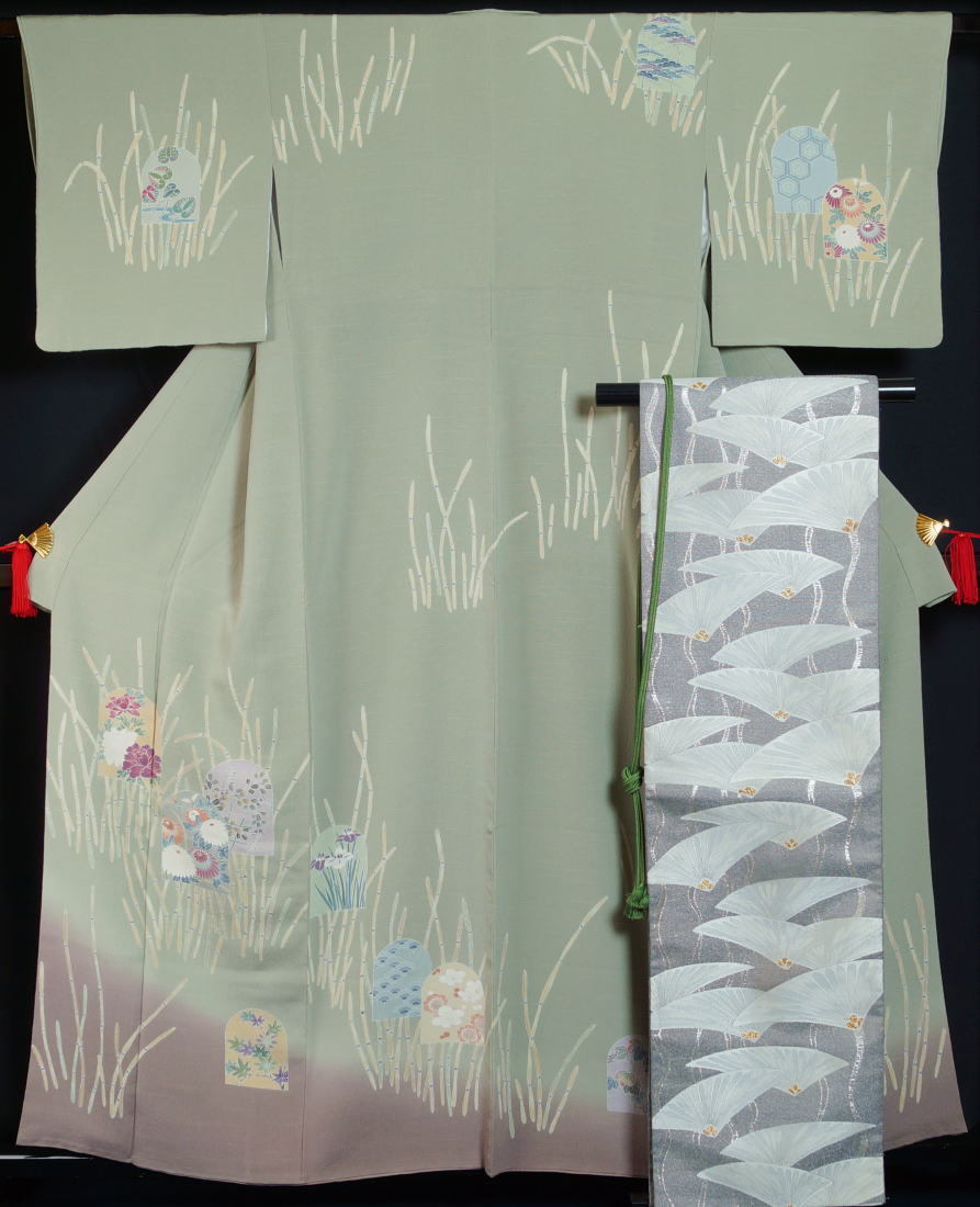 着物セット 京友禅 上野街子 訪問着・袋帯・帯締め 3点セット 清染居 落款有り 中古 正絹 和服 セット リサイクル着物 京都きもの天陽拍卖