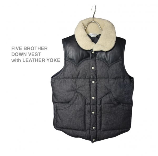 TK 『雰囲気◎デニム×レザー』ファイブブラザー FIVE BROTHER ヨークレザー ダウンベスト拍卖