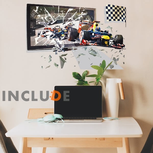 ウォールステッカー 3D 飛び出る 風景 トリックアート F1 F2 F3 フォーミュラ フラッグ 画面割れ拍卖