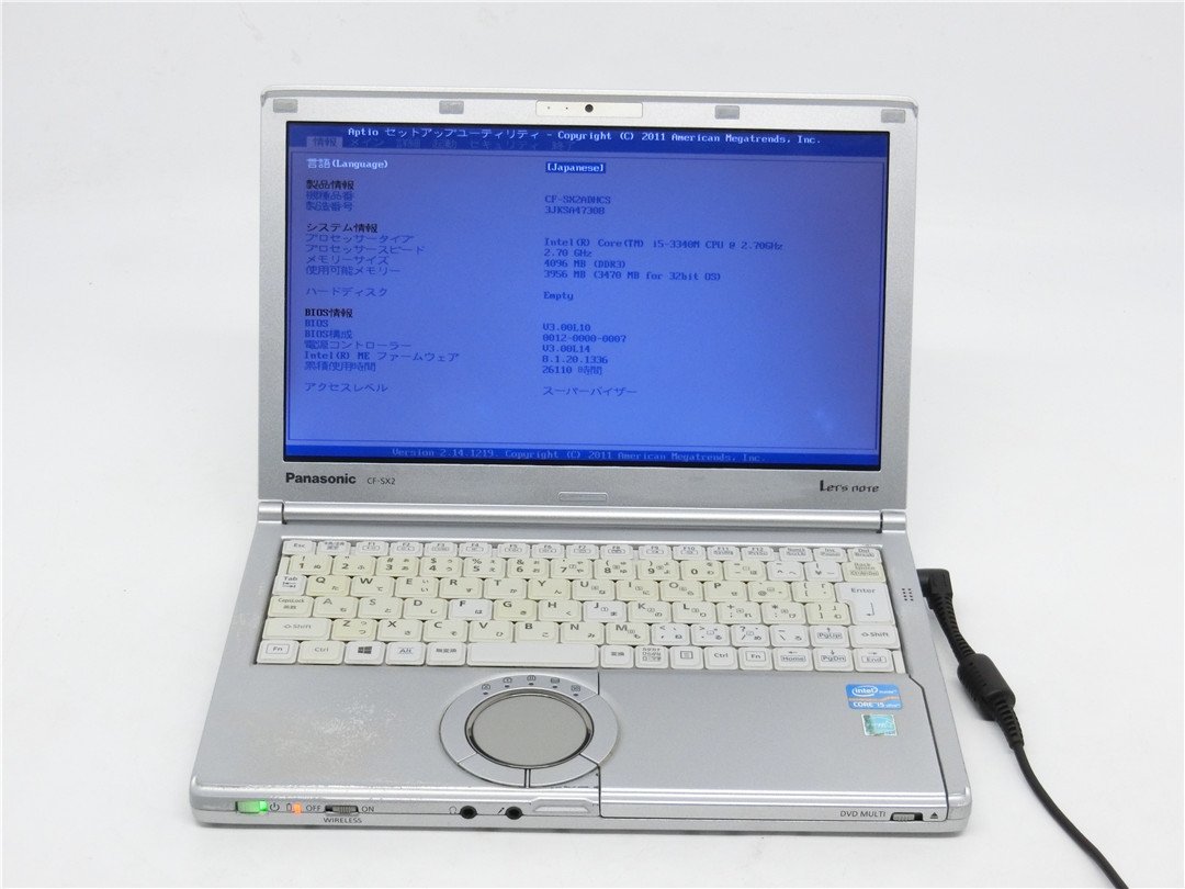 中古 Panasonic CF-SX2 3世代I5 4GB 13型 ノートパソコン BIOSまで表示  詳細不明  ジャンク扱い  拍卖