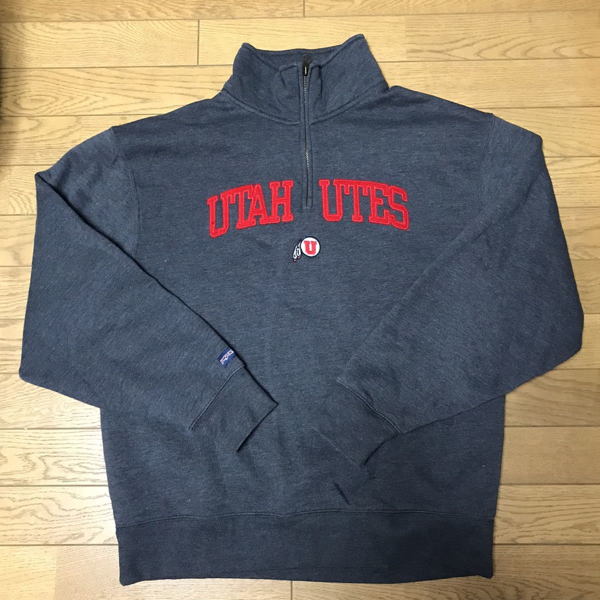 NCAA UTAH UTES 1/3 ZIP SWEATSHIRT JANSPORT (裏地-フリース) size-L(着丈69身幅62) 中古(美品) NCNR拍卖