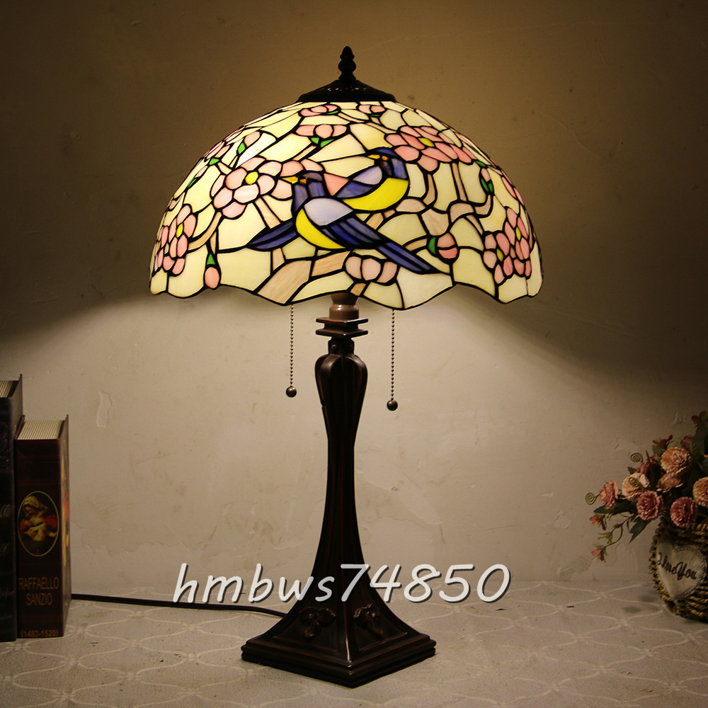 極上品◆芸術品ステンドランプ ステンドグラス アンティーク カササギ 鵲 花柄 照明 ティファニー デスクライト 室内装飾拍卖