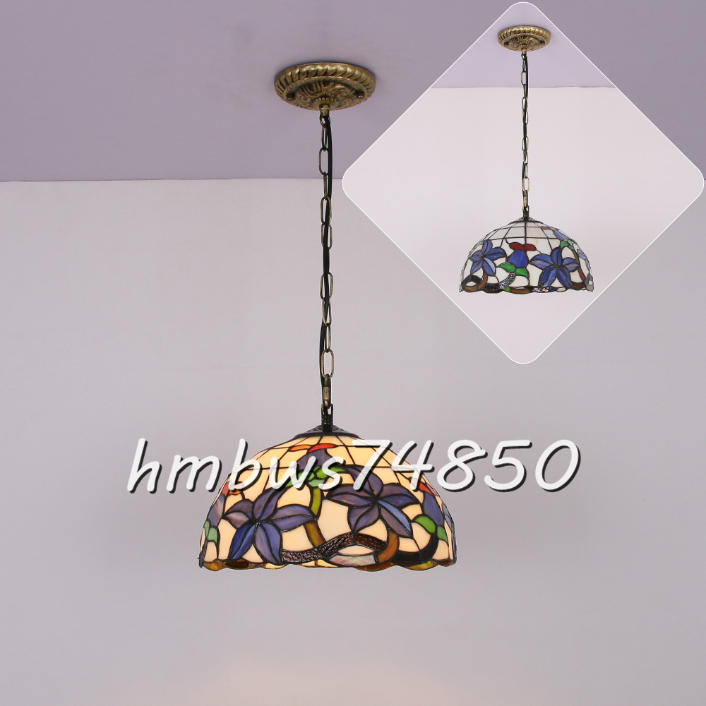 美品◆芸術品ペンダントライト ステンドランプ ステンドグラス 花柄 照明 ティファニー 通路用ランプ ベッドルーム用 室内装飾拍卖