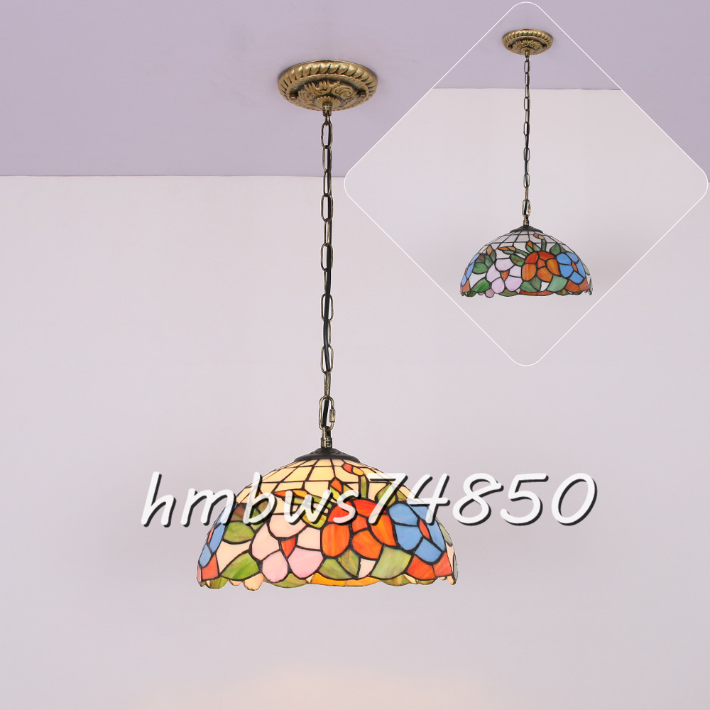 美品◆芸術品ペンダントライト ステンドランプ ステンドグラス 花柄 照明 ティファニー ベッドルーム用 通路用ランプ 室内装飾拍卖