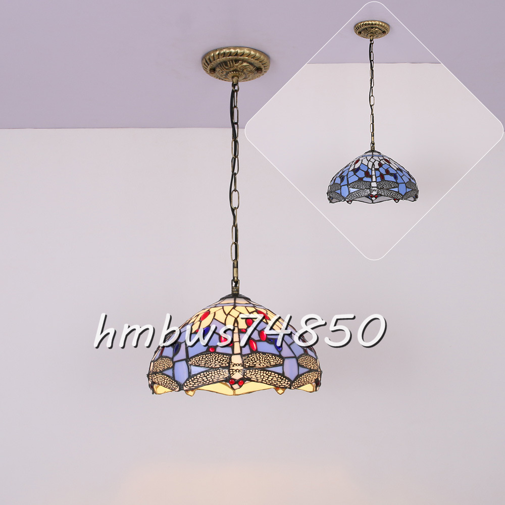 稀少品◆芸術品ペンダントライト ステンドランプ ステンドグラス 蜻蛉 花柄 照明 ティファニー ベッドルーム用 通路用ランプ 室内装飾拍卖