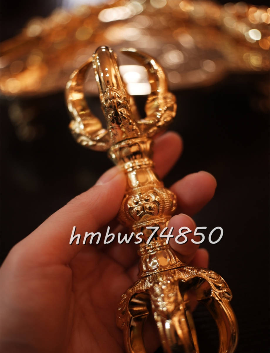 「密教法具 寺院仏具」極上品 真言宗 五鈷杵 金剛杵 仏教工芸品 真鍮製 24K 金メッキ加工 法具拍卖