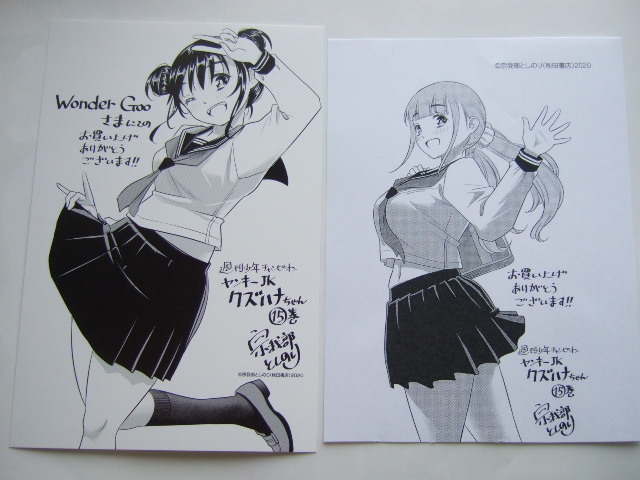ワンダーグー 限定 ヤンキーJKクズハナちゃん 15巻 ポストカード イラストペーパー 2点 230308 特典 WonderGOO 非売品 宗我部としのり拍卖