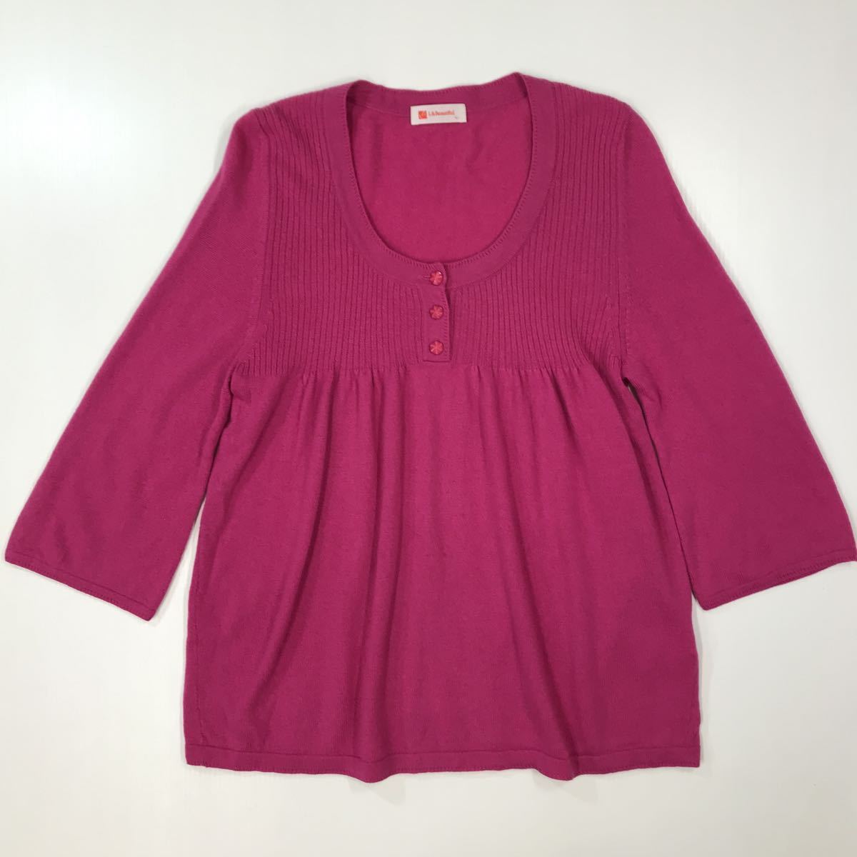 L&Beautiful エルアンドビューティフル カシミヤ100% ニットトップス 七分袖 Lサイズ 23-34a拍卖