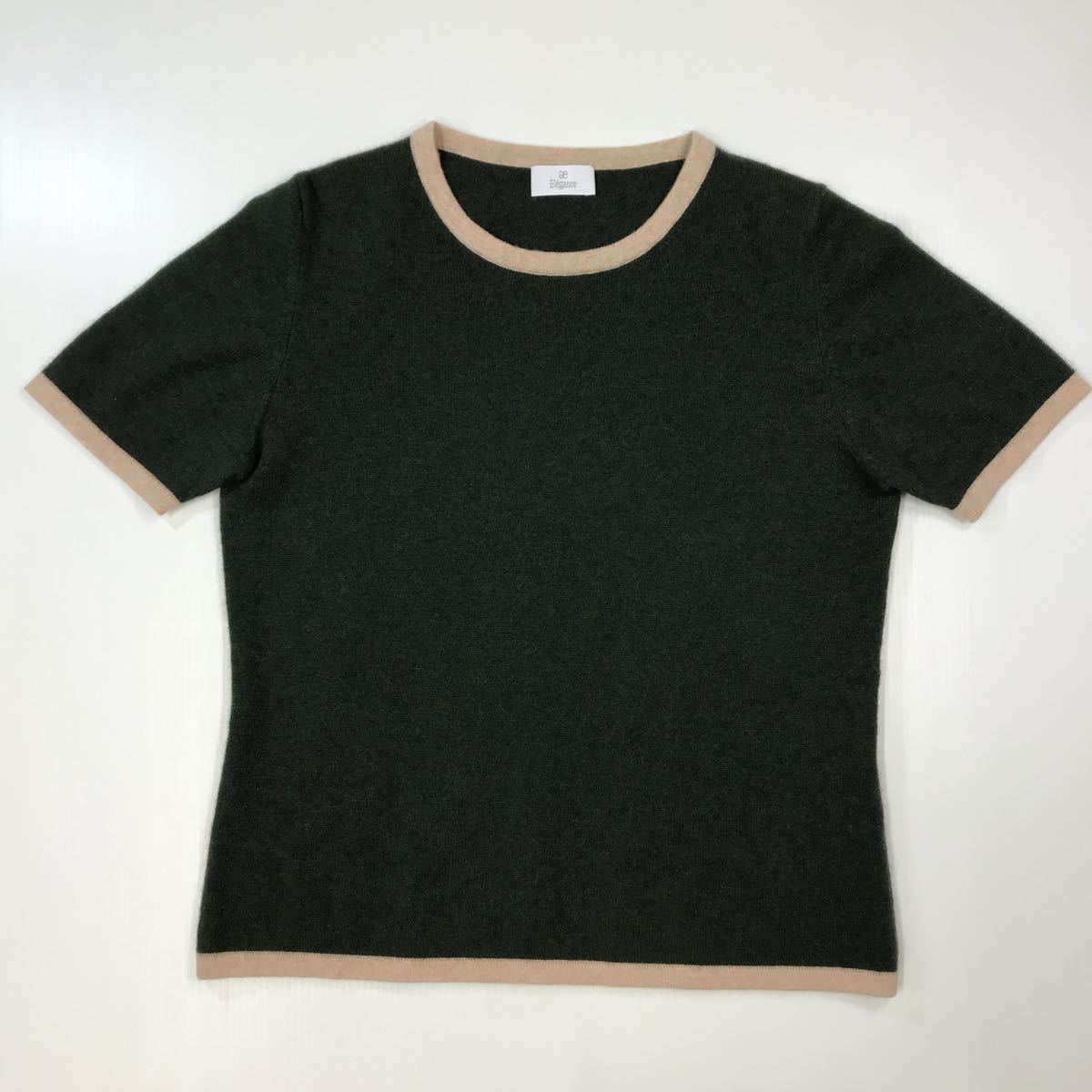 Elegance エレガンス 半袖 カシミヤニット カシミヤ100% 表記サイズD42 I46 F44 G16 Lサイズ相当 23-161a拍卖