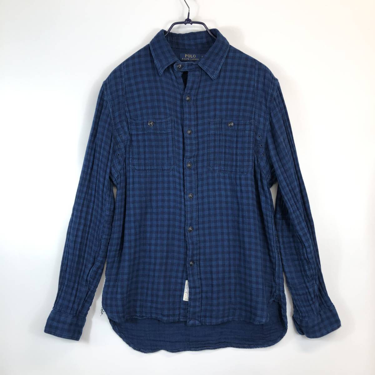 POLO RALPH LAUREN ポロラルフローレン コットンボタンシャツ チンストラップ マチ付き ブルー系拍卖