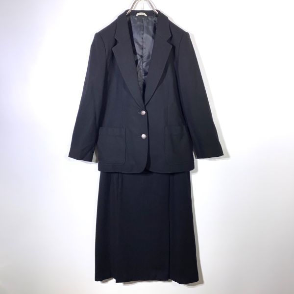 昭和レトロ Bon Check セットアップ ウールスーツ ジャケット スカート 黒 ブラックフォーマル サイズ13BR 日本製 匿名配送拍卖