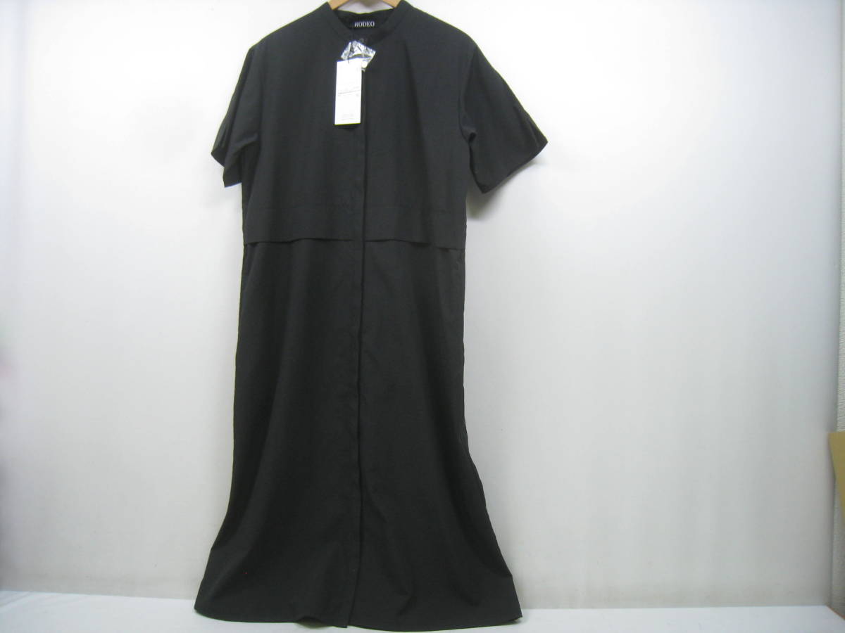 新品 定価13200円 RODEO ロデオ シャツワンピース ロング 袖スリット 黒 ブラック サイズ38 拍卖