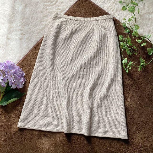 大きいサイズ ピエールカルダン ラメツイード ひざ丈スカート 日本製 ベージュ レディース Lサイズ Pierre Cardin拍卖