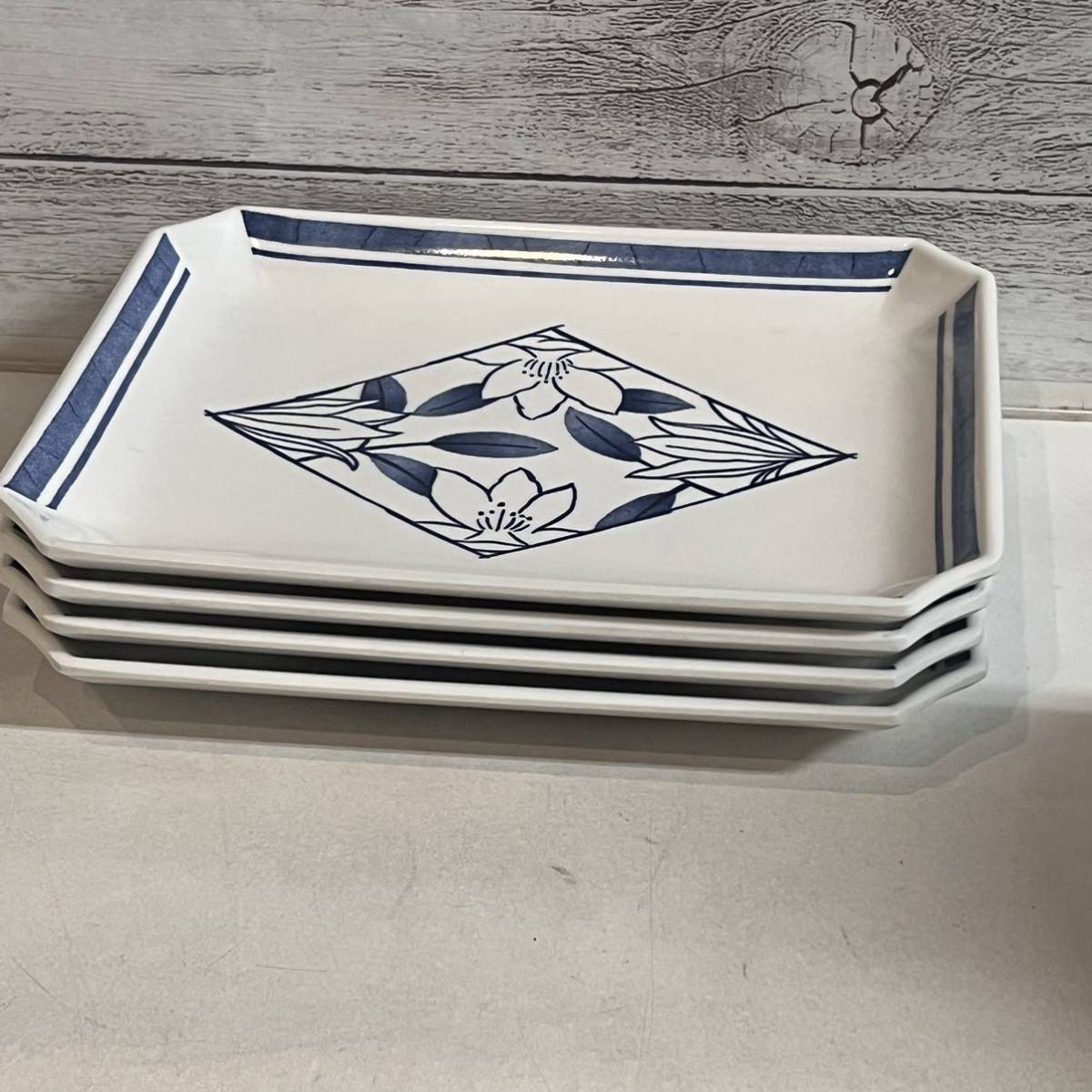 プラスチック プレート 角皿 長角皿 青花柄 4枚 割れない食器拍卖